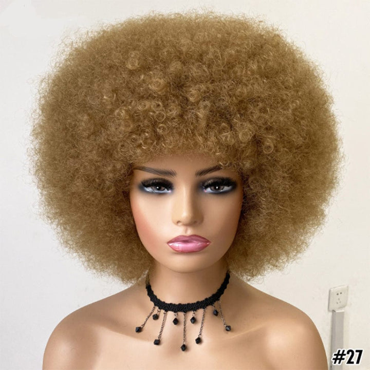 Short Kinky Curly Afro Wig With Bangs Ombre Synthetic Hair For Women BENNYS 