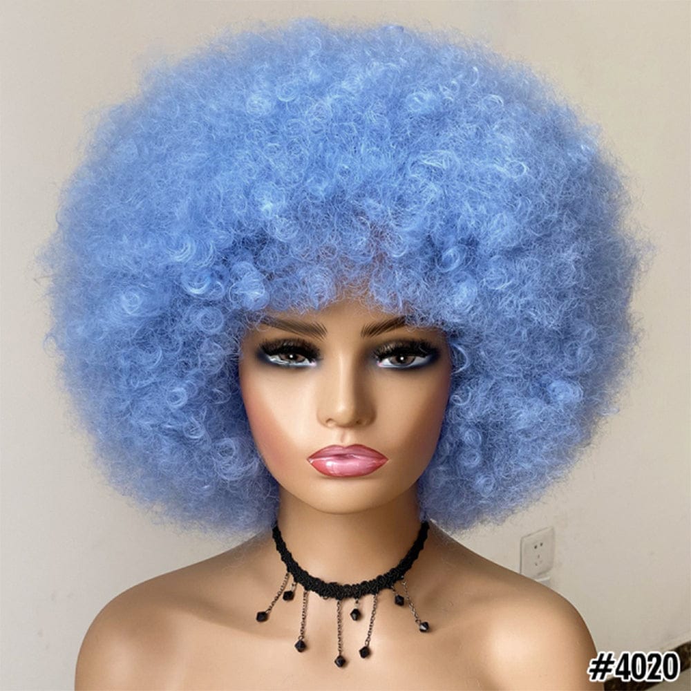 Short Kinky Curly Afro Wig With Bangs Ombre Synthetic Hair For Women BENNYS 