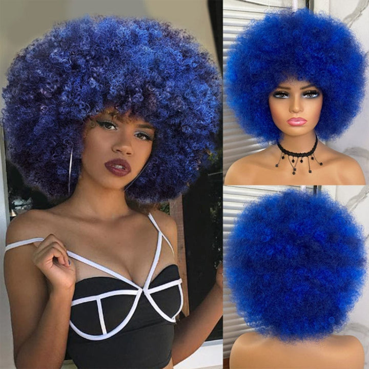 Short Kinky Curly Afro Wig With Bangs Ombre Synthetic Hair For Women BENNYS 