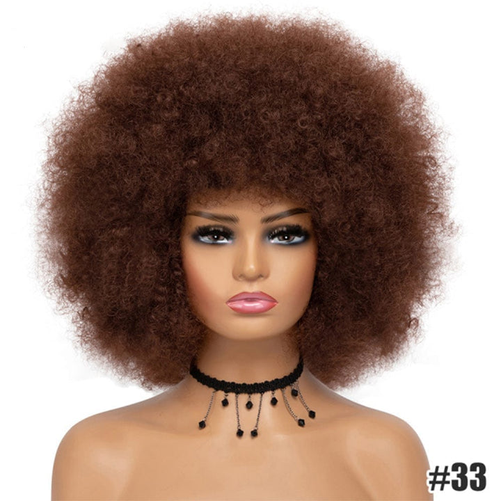 Short Kinky Curly Afro Wig With Bangs Ombre Synthetic Hair For Women BENNYS 