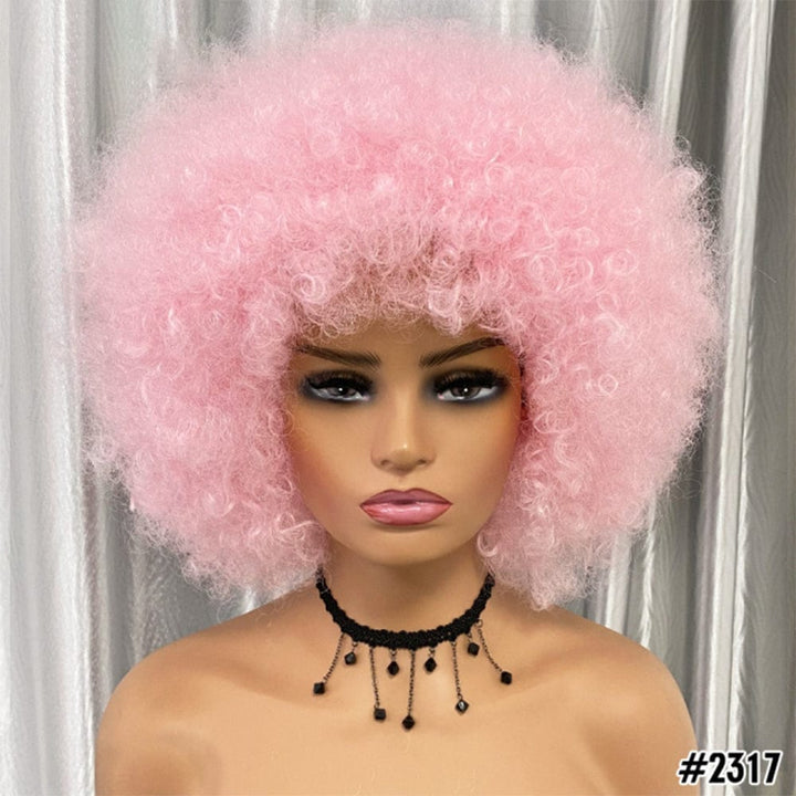 Short Kinky Curly Afro Wig With Bangs Ombre Synthetic Hair For Women BENNYS 