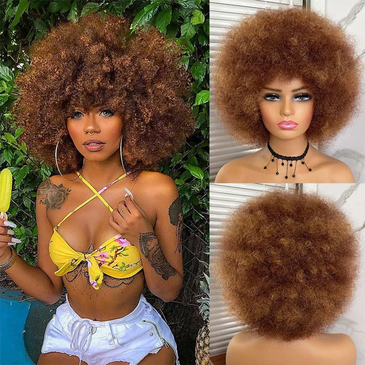 Short Kinky Curly Afro Wig With Bangs Ombre Synthetic Hair For Women BENNYS 