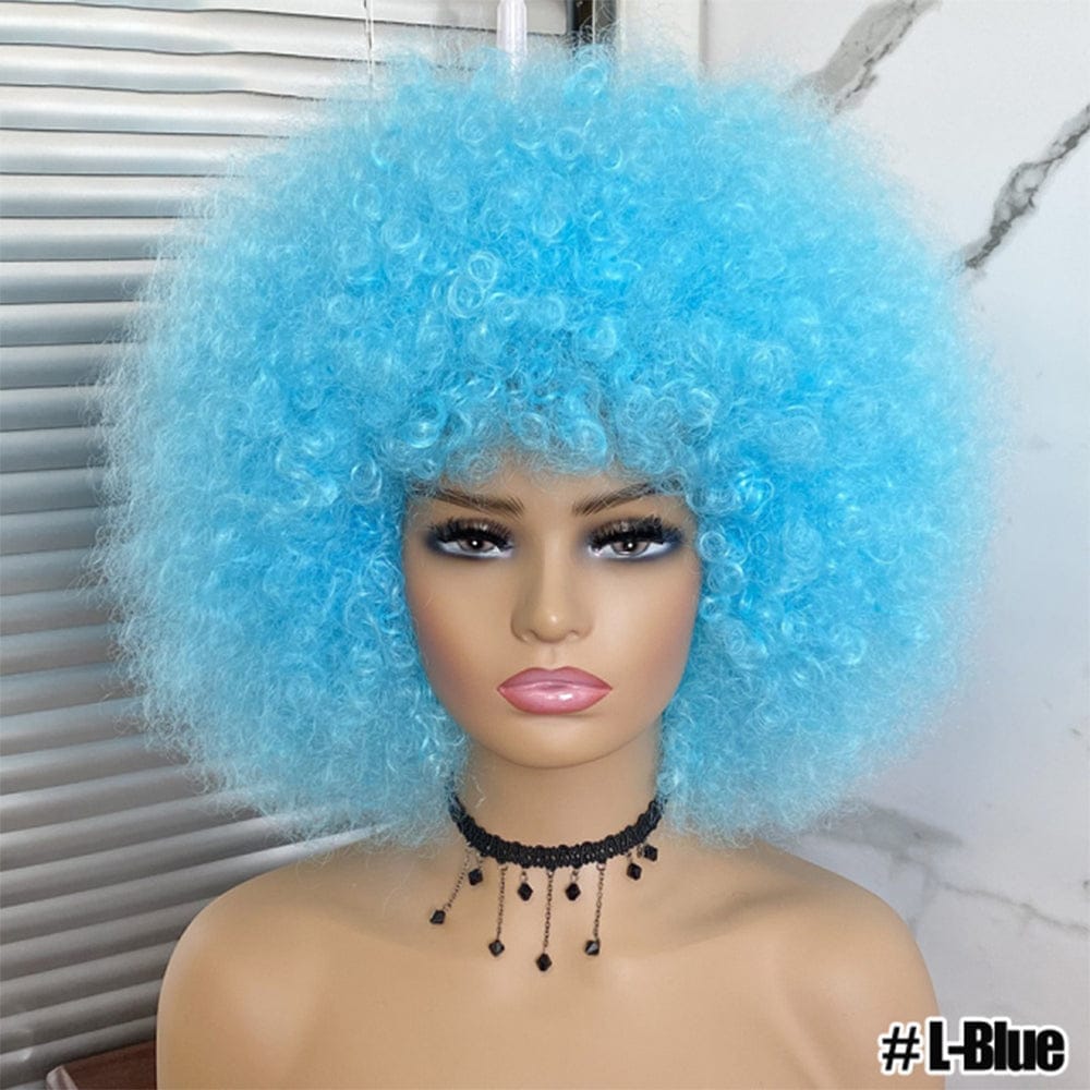 Short Kinky Curly Afro Wig With Bangs Ombre Synthetic Hair For Women BENNYS 