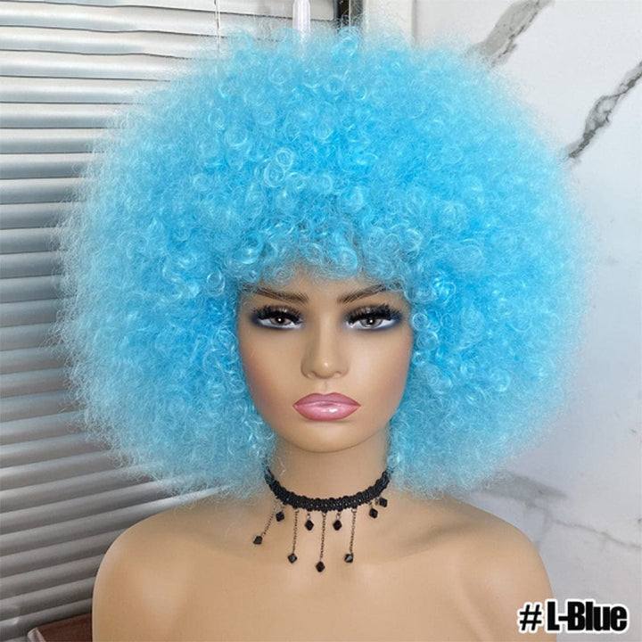 Short Kinky Curly Afro Wig With Bangs Ombre Synthetic Hair For Women BENNYS 