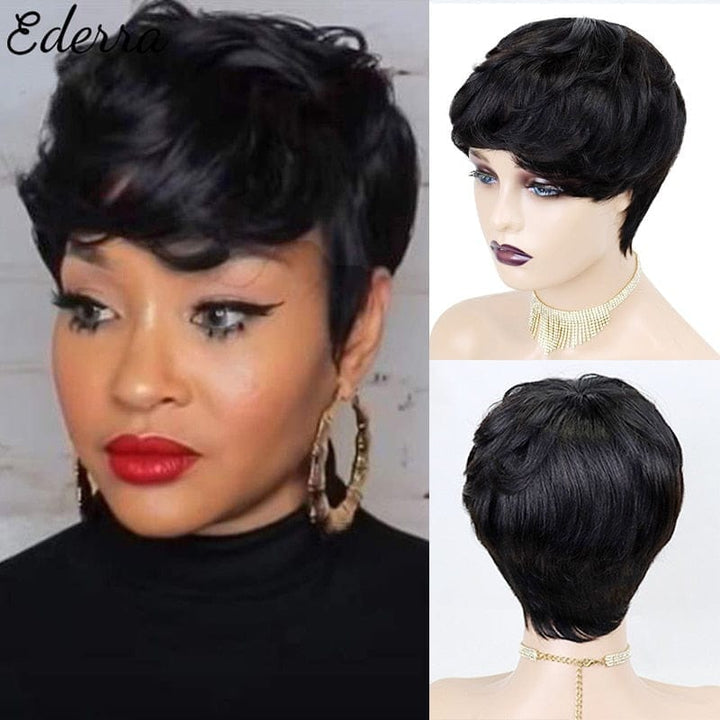 Short Pixie Cut Straight Hair Wig Peruvian Human Hair Wigs BENNYS 