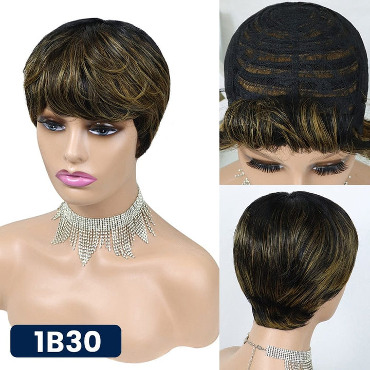 Short Pixie Cut Straight Hair Wig Peruvian Human Hair Wigs BENNYS 