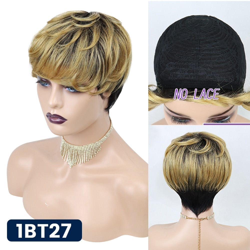 Short Pixie Cut Straight Hair Wig Peruvian Human Hair Wigs BENNYS 