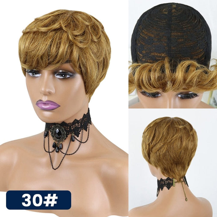 Short Pixie Cut Straight Hair Wig Peruvian Human Hair Wigs BENNYS 