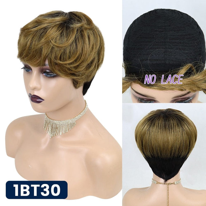 Short Pixie Cut Straight Hair Wig Peruvian Human Hair Wigs BENNYS 