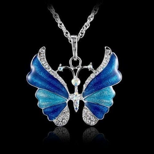 Silver Charm Crystal Rhinestone Butterfly Pendant Necklace BENNYS 