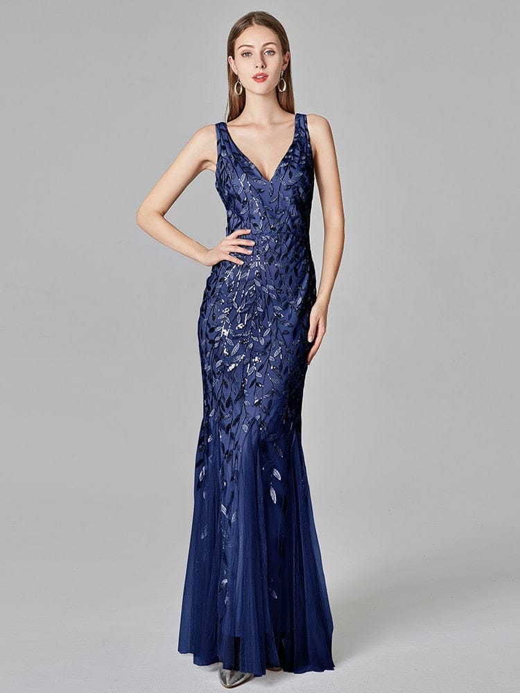 Navy blue and top silver formal dresses