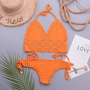 Lucky Brand Womens U-Wire Crochet Halter Swim Top, Orange, Medium