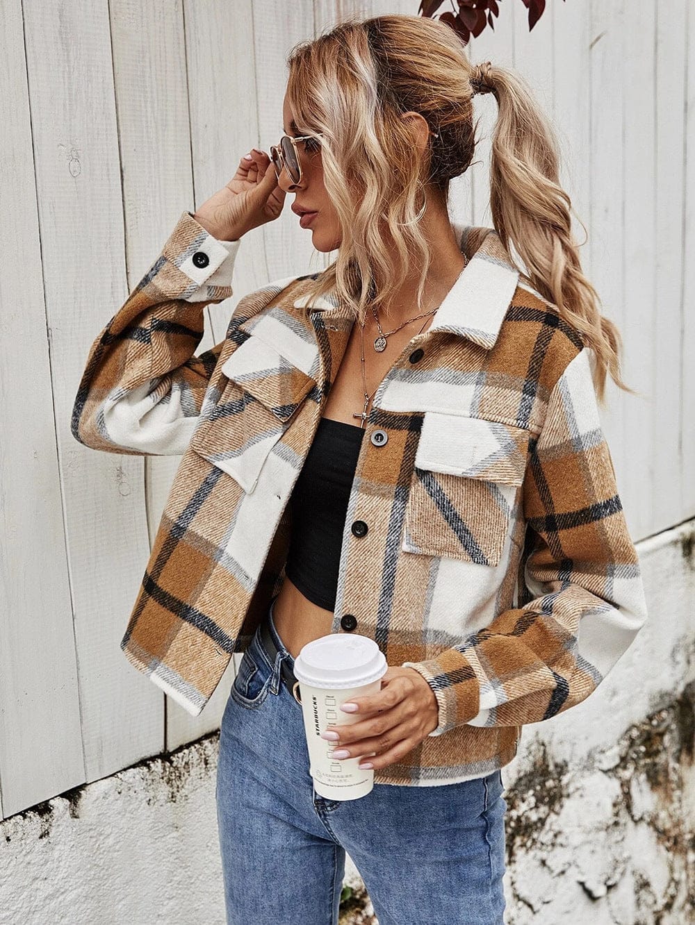 Single-breasted Woolen Plaid Short Coat Women BENNYS 