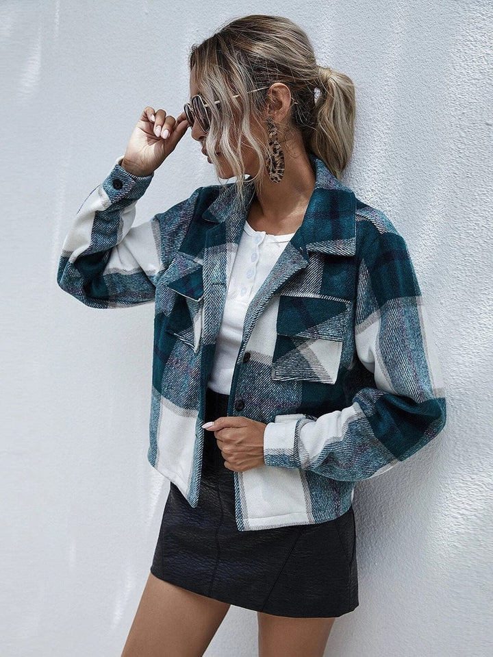 Single-breasted Woolen Plaid Short Coat Women BENNYS 