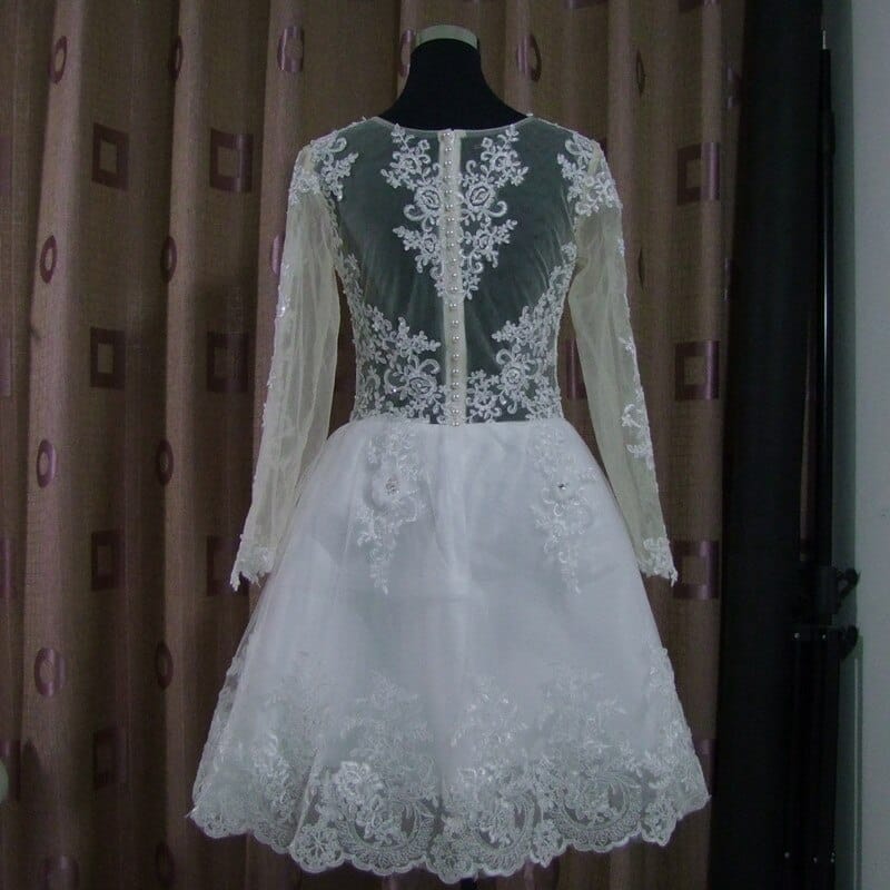 Sleeves Lace Illusion Short Bridal Gowns BENNYS 