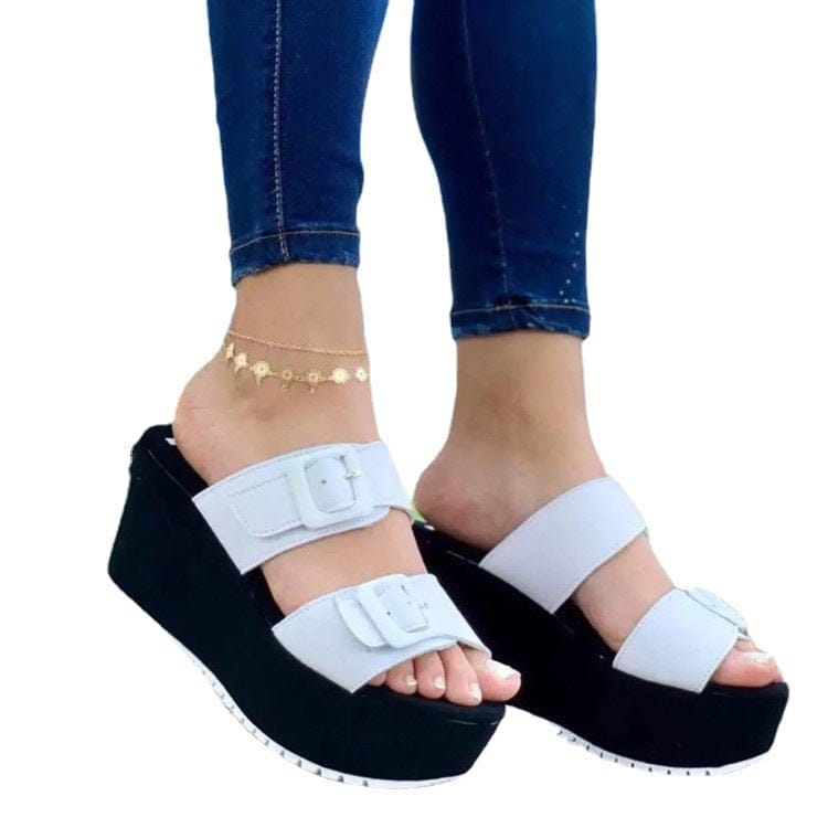 Slippers With Wedge Heel Platform One-Step Belt Buckle Sandals And Slippers BENNYS 