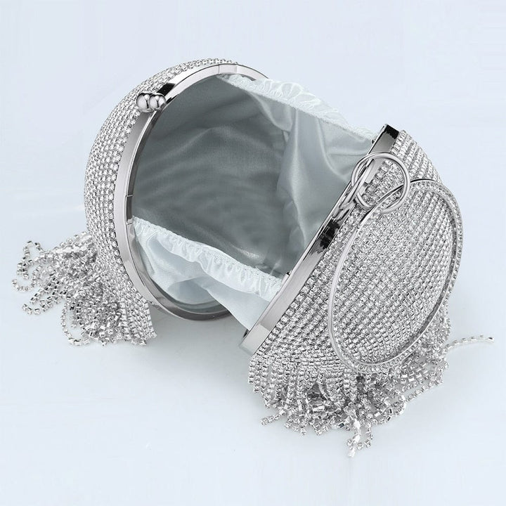 Sliver Diamonds Rhinestone Round Ball Evening Clutch Bags For Women BENNYS 