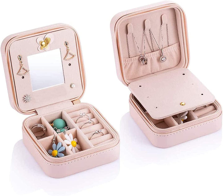 Small Jewelry Box, Mini Jewelry Organizer PU Leather Travel Jewelry Case with Mirror BENNYS 