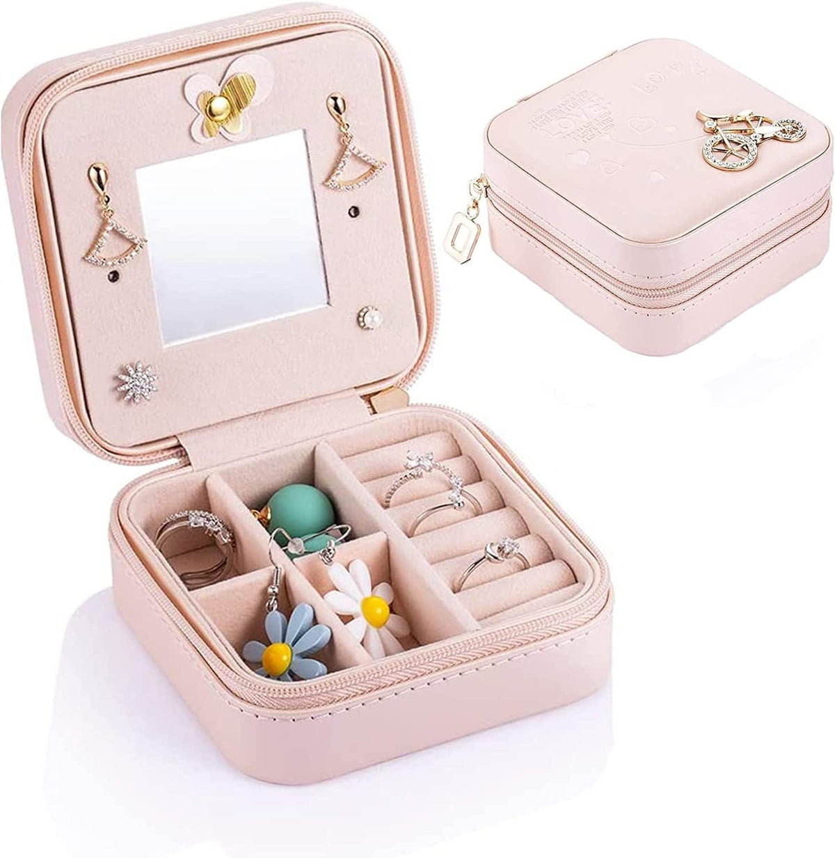 Small Jewelry Box, Mini Jewelry Organizer PU Leather Travel Jewelry Case with Mirror BENNYS 