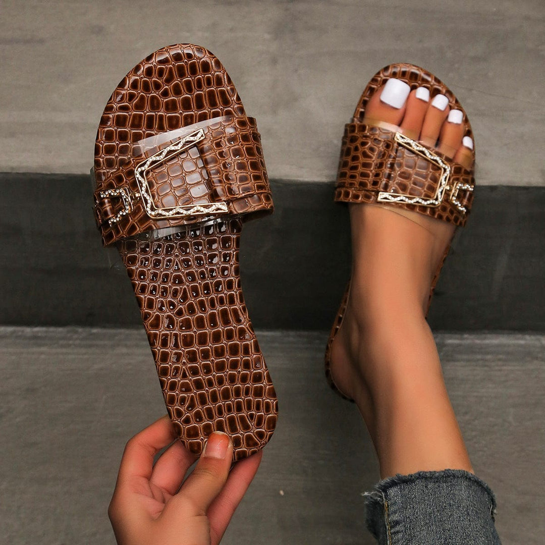 Snake Pattern Slippers Buckle Transparent Sandals Women Beach Shoes BENNYS 