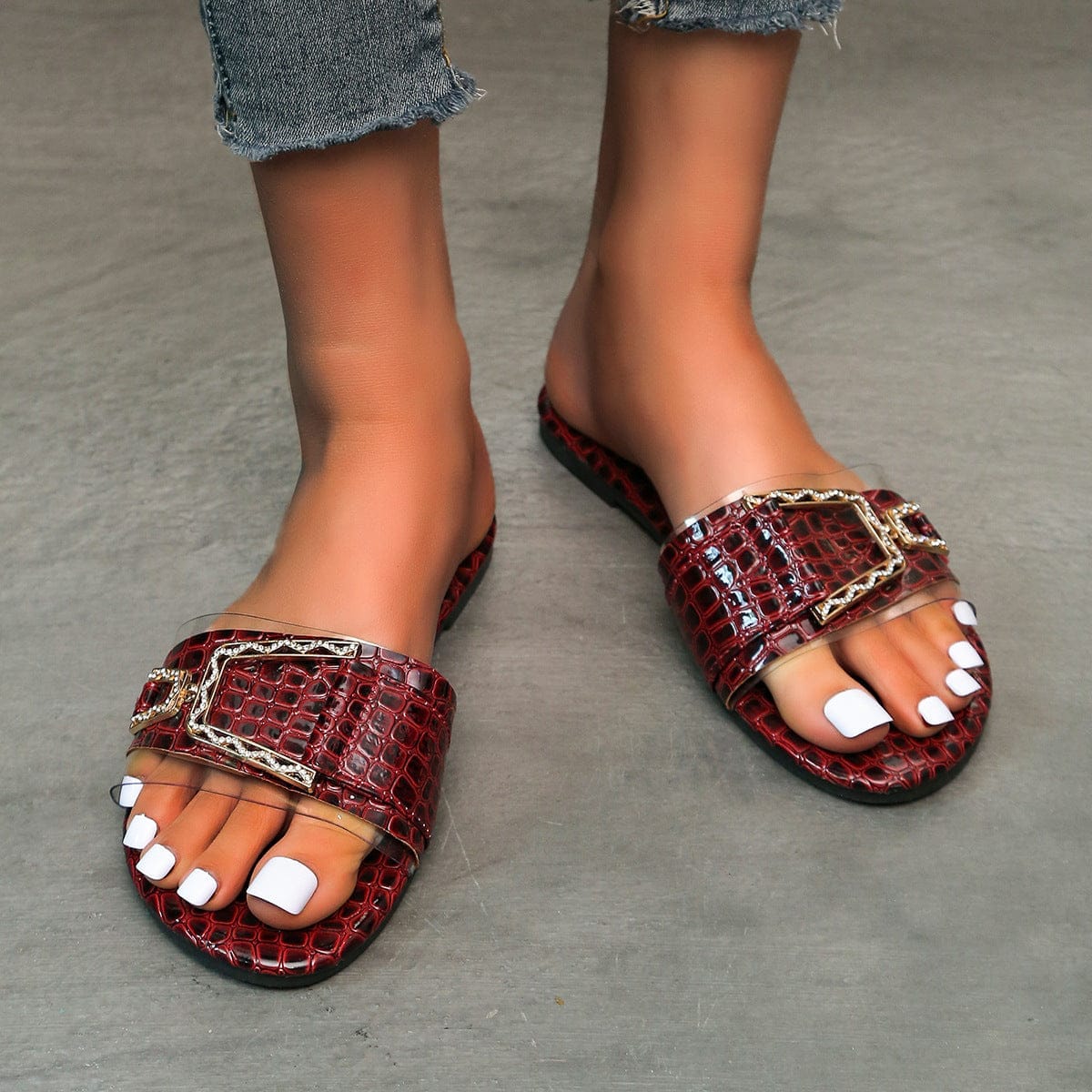 Snake Pattern Slippers Buckle Transparent Sandals Women Beach Shoes BENNYS 