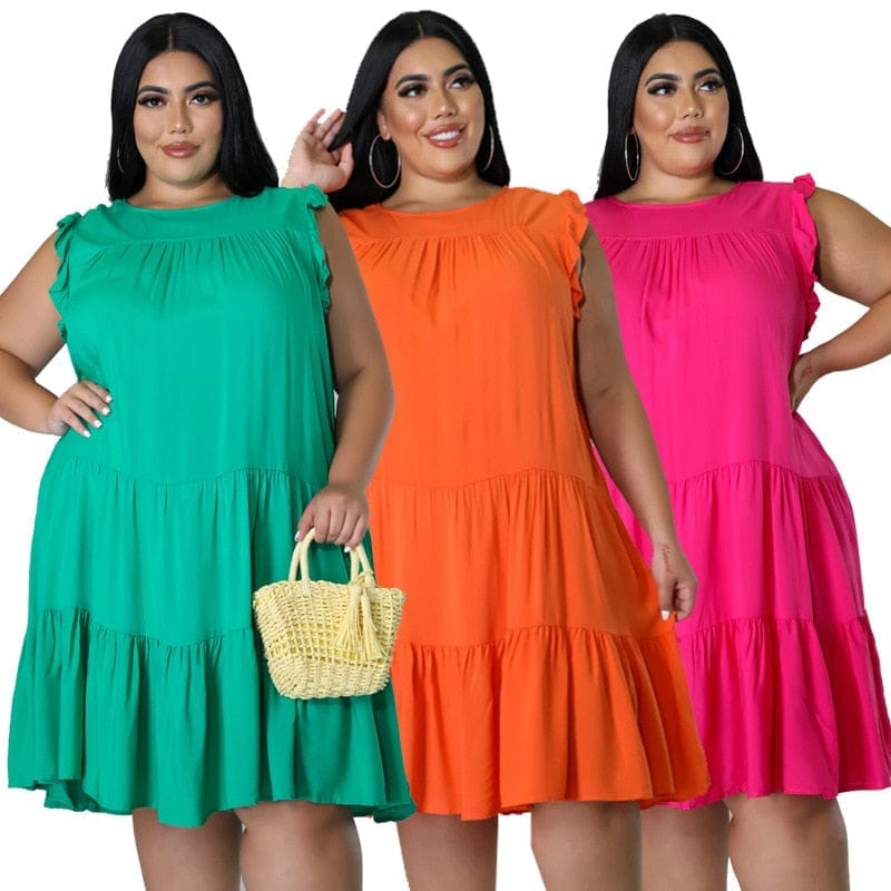 Solid Casual Plus Size Dresses for Women 2022 Summer Sleeveless Midi D –  Bennys Beauty World