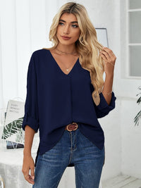 Solid Chiffon Blouses For Women Fashion V Neck Long Sleeve Casual Blouse BENNYS 