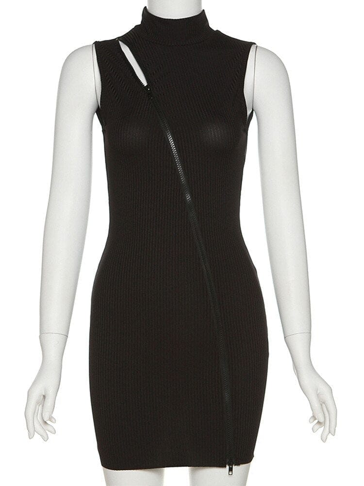 Solid Elegant Knitted Mini Dress Women Sleeveless Body-con BENNYS 