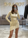 Solid Patchwork O Neck Mini Dress For Women BENNYS 