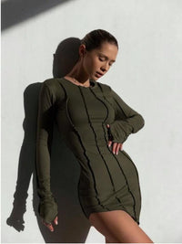 Solid Patchwork O Neck Mini Dress For Women BENNYS 