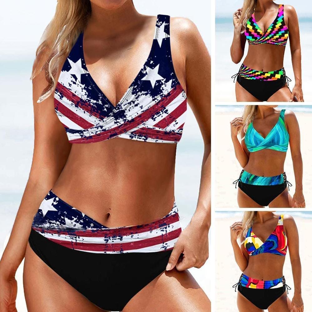 Split High Waist Rainbow Striped Multicolor Bikini Women Bikini Swimwear BENNYS 