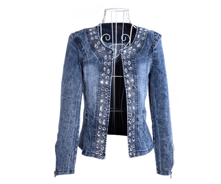 Spot stretch denim jacket rhinestone sequins retro short coat denim jacket denim jacket BENNYS 