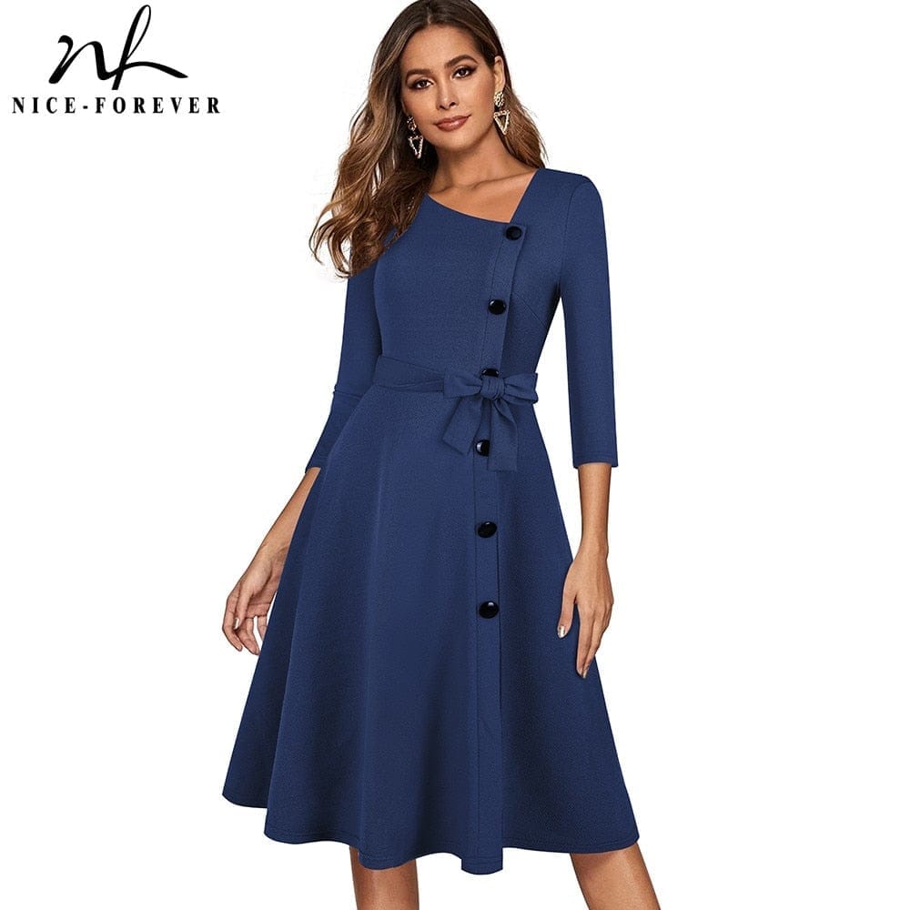 Spring Solid Color with Button Retro Elegant Dresses BENNYS 