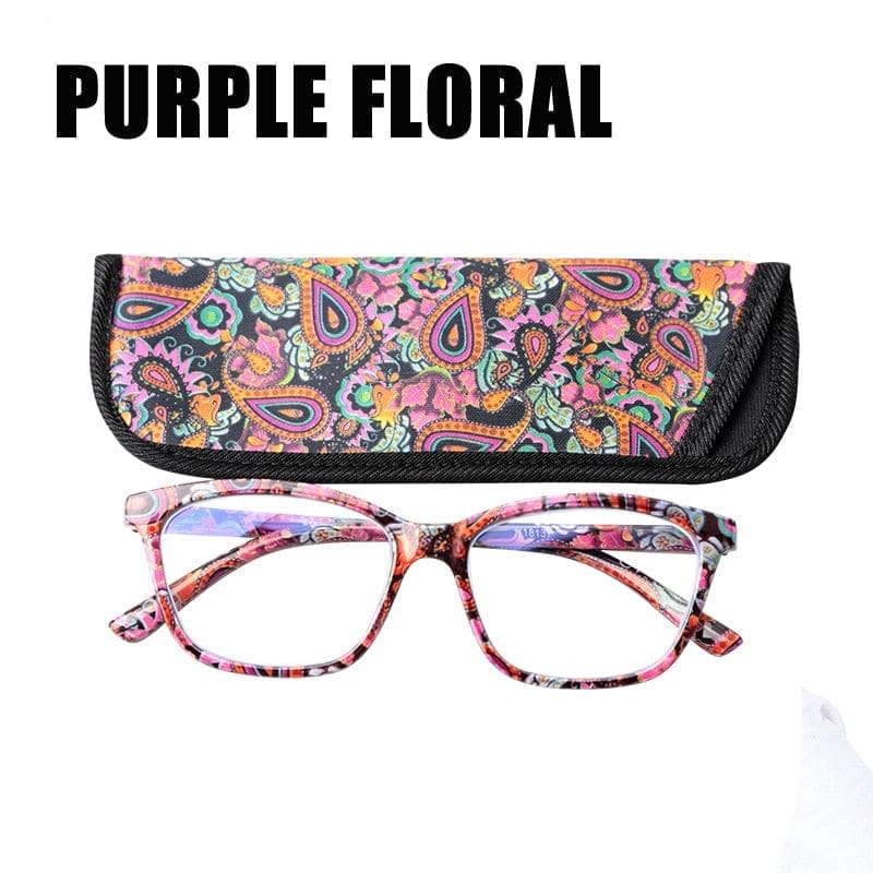 Square Spring Hinge Floral Printed Anti Blue Light Reading Glasses BENNYS 