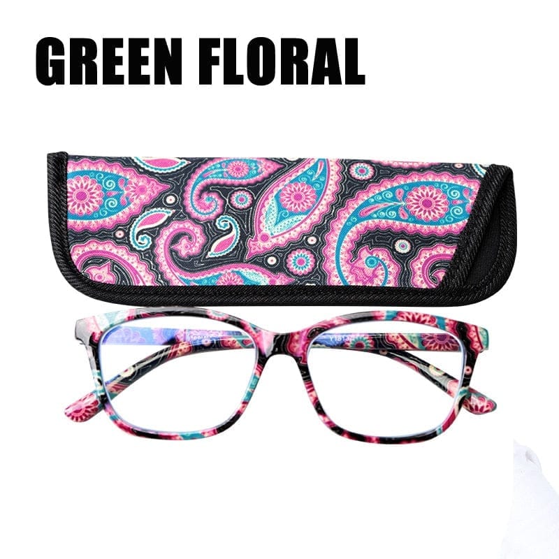 Square Spring Hinge Floral Printed Anti Blue Light Reading Glasses BENNYS 