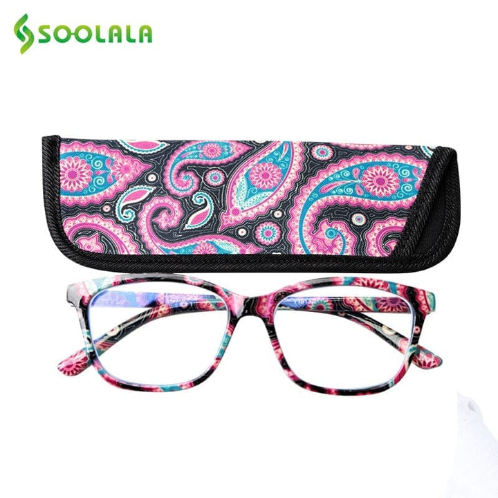 Square Spring Hinge Floral Printed Anti Blue Light Reading Glasses BENNYS 