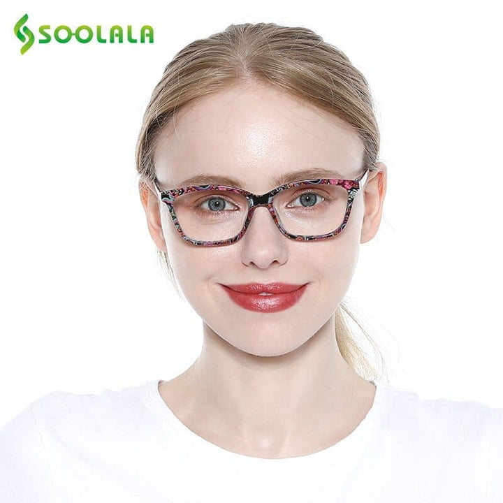 Square Spring Hinge Floral Printed Anti Blue Light Reading Glasses BENNYS 