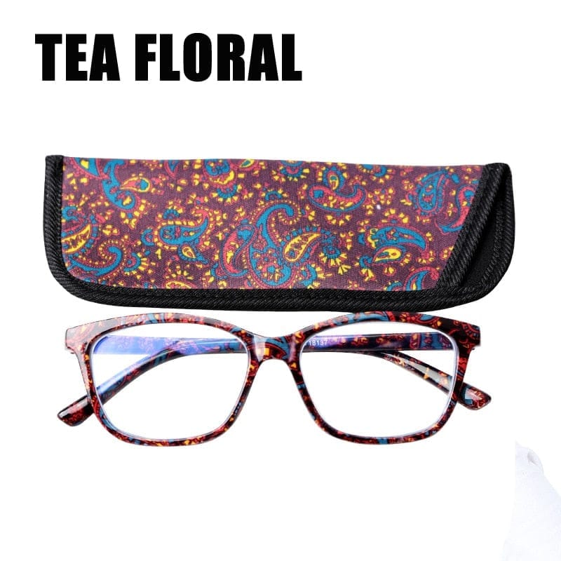 Square Spring Hinge Floral Printed Anti Blue Light Reading Glasses BENNYS 