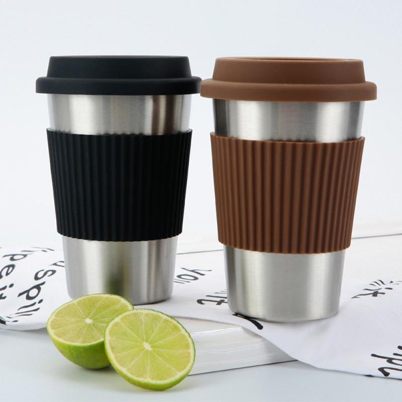 Stainless Steel Coffee Cup Silicone Lids Drinking Coffee Mugs 400ml BENNYS 
