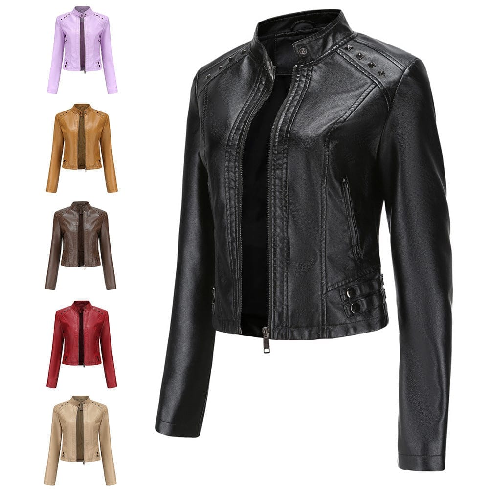 Studded Leather Women Short Jacket Long Sleeves BENNYS 