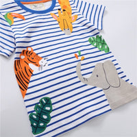 Summer Animals Print Stripe Boys Cotton T shirts Kid Clothing BENNYS 