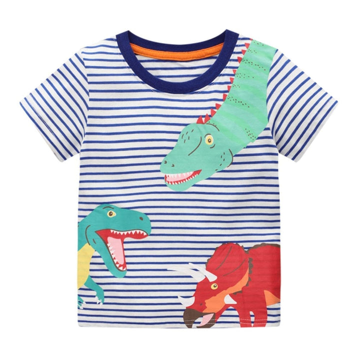 Summer Animals Print Stripe Boys Cotton T shirts Kid Clothing BENNYS 