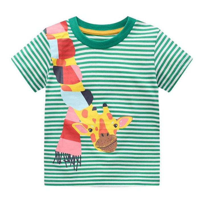 Summer Animals Print Stripe Boys Cotton T shirts Kid Clothing BENNYS 