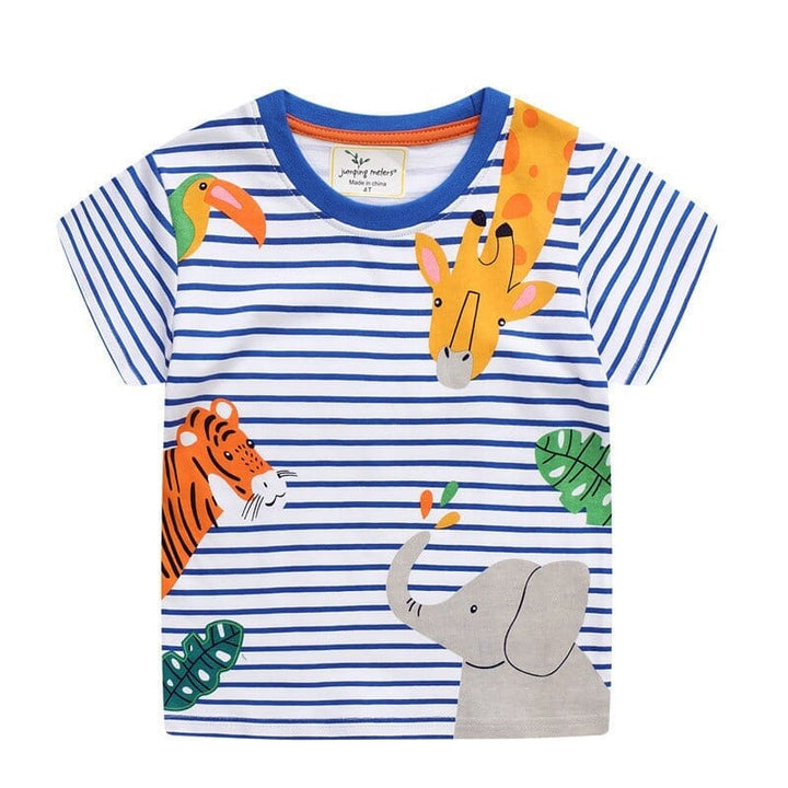 Summer Animals Print Stripe Boys Cotton T shirts Kid Clothing BENNYS 