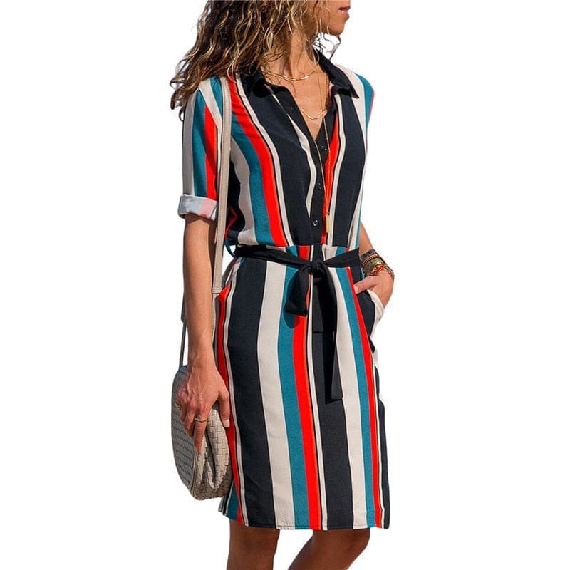 Summer Boho  Casual Striped Print A-line Mini Party Dress BENNYS 