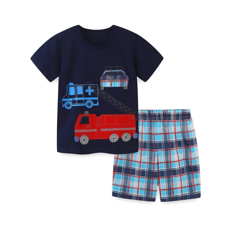 Summer Boys Cars Embroidery Short Sleeve Toddler Kids Outfits BENNYS 