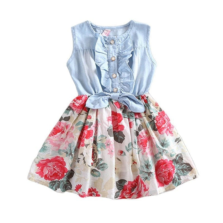 Summer Children Sleeveless Girl Denim Floral Dresses BENNYS 