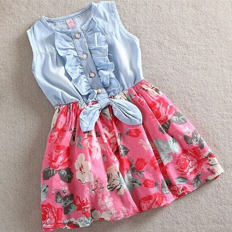 Summer Children Sleeveless Girl Denim Floral Dresses BENNYS 