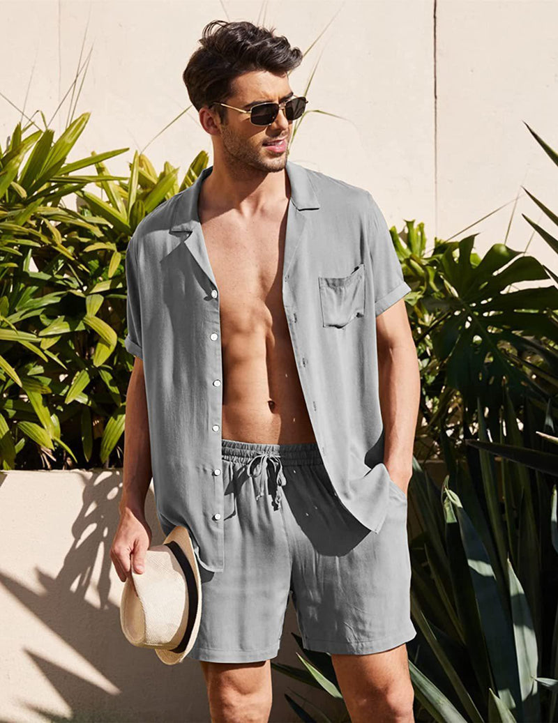 Summer Cotton Linen Shirt Set Men's Casual Outdoor 2-Piece Suit BENNYS 