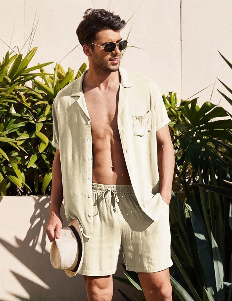 Summer Cotton Linen Shirt Set Men's Casual Outdoor 2-Piece Suit BENNYS 